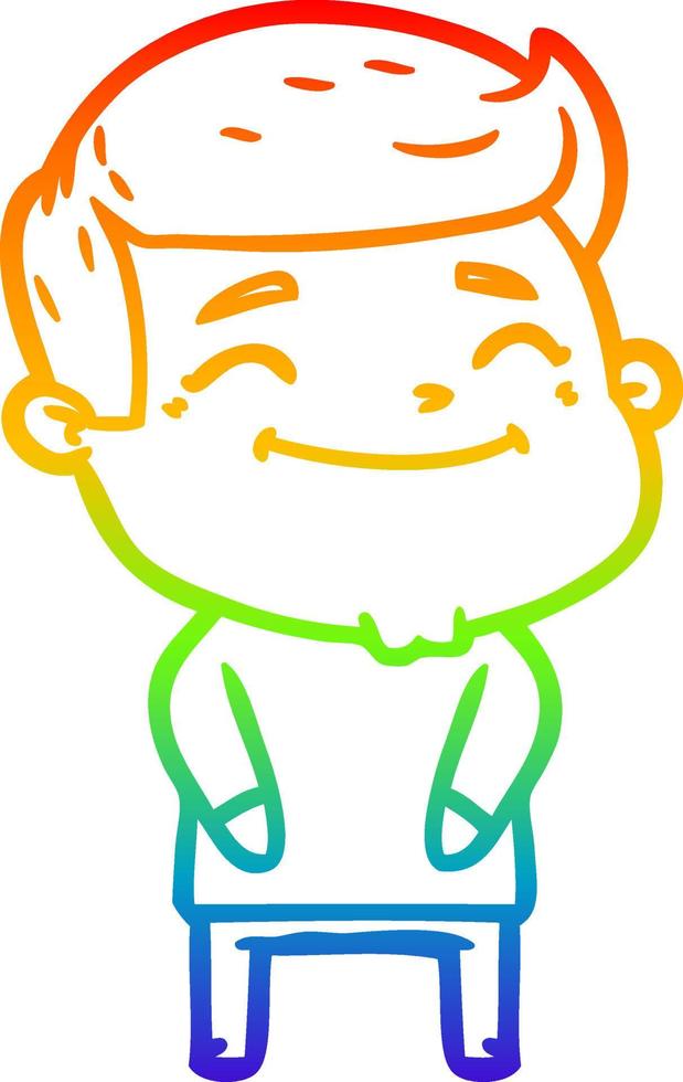 rainbow gradient line drawing happy cartoon man vector