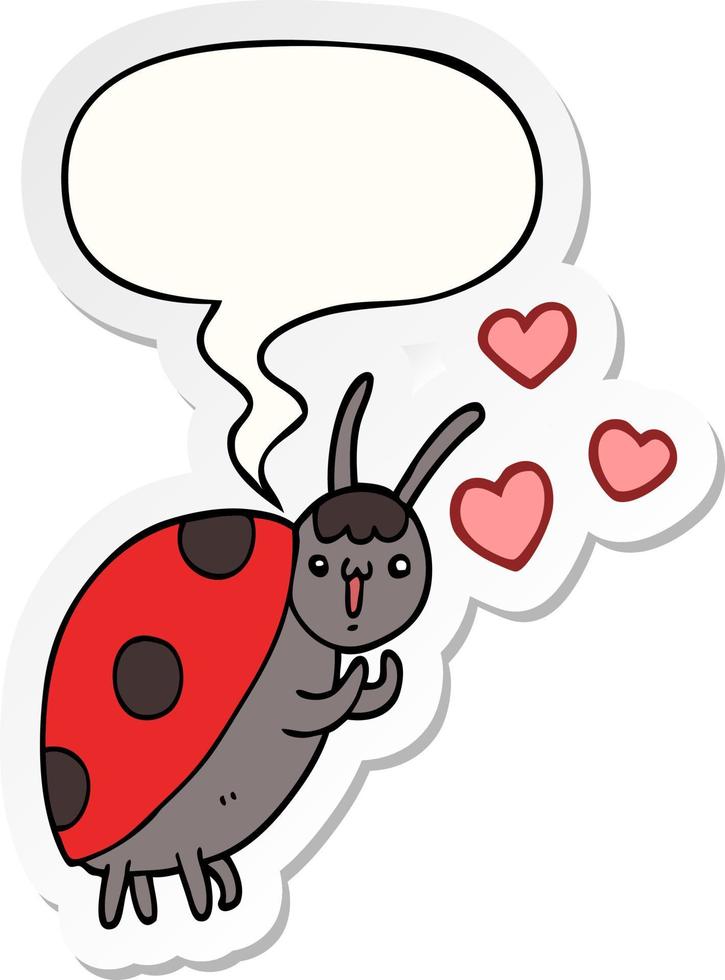 cute cartoon ladybug in love and speech bubble sticker vector