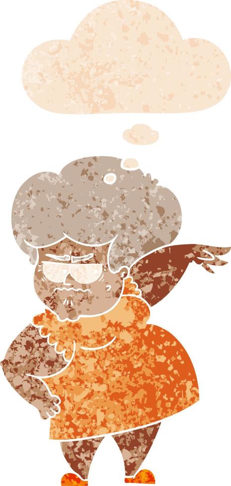 cartoon angry old woman and thought bubble in retro textured style vector