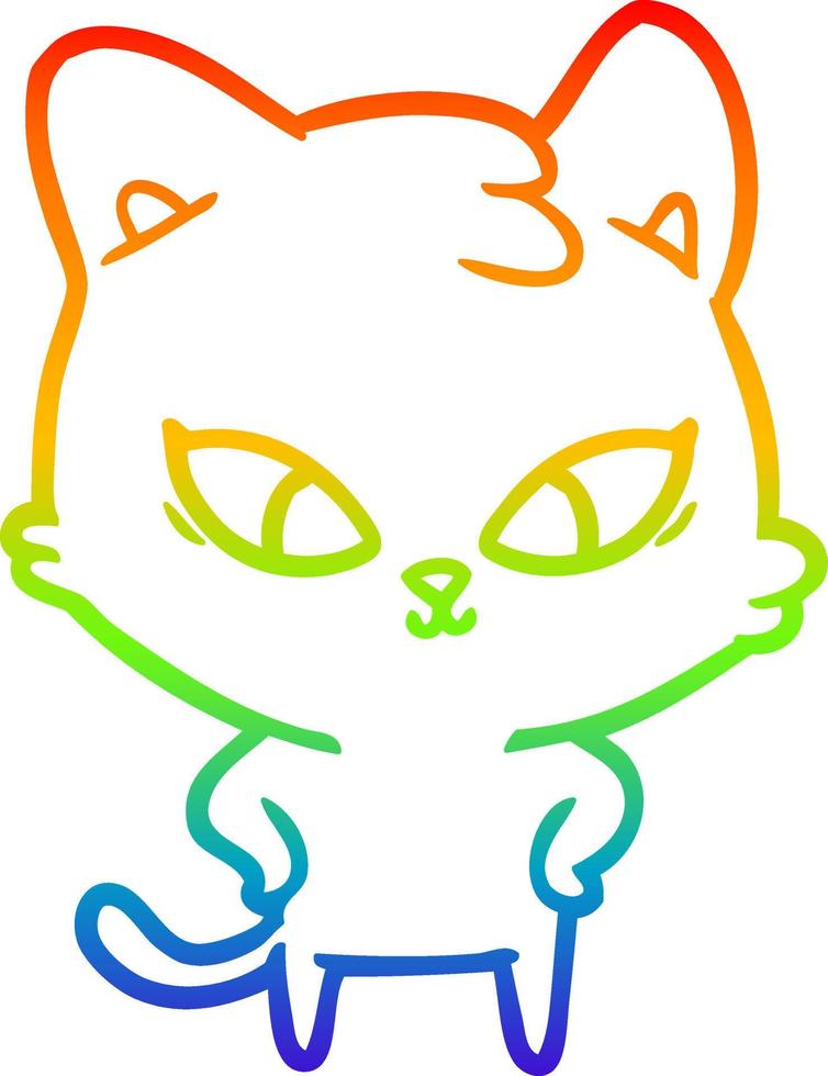 rainbow gradient line drawing cute cartoon cat vector