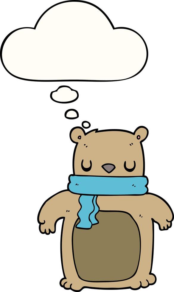cartoon bear with scarf and thought bubble vector