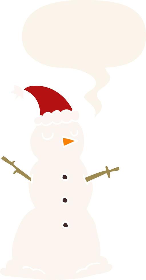 cartoon snowman and speech bubble in retro style vector