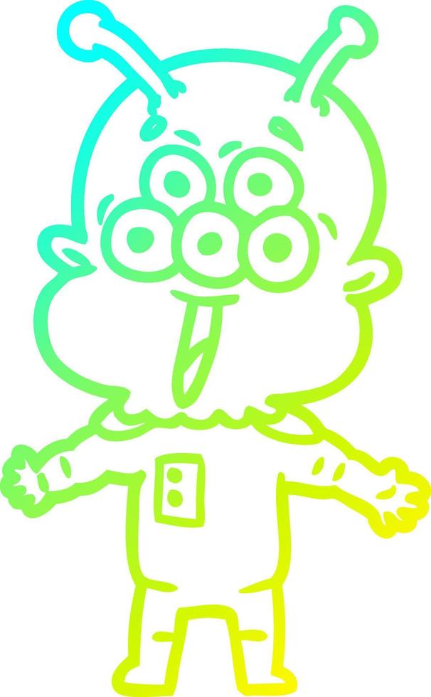 cold gradient line drawing happy cartoon alien vector