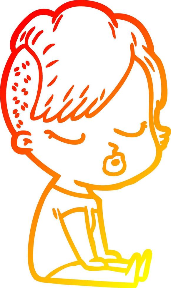 warm gradient line drawing cartoon pretty hipster girl vector