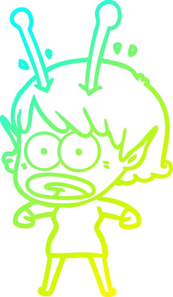 cold gradient line drawing cartoon shocked alien girl vector