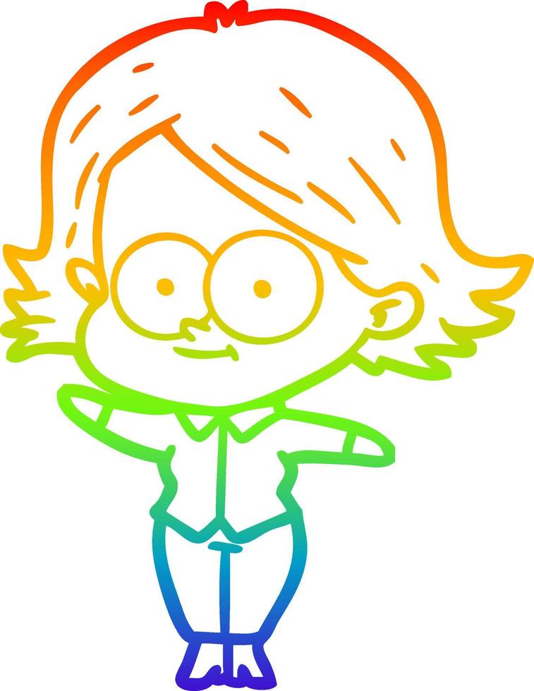 rainbow gradient line drawing happy cartoon girl vector