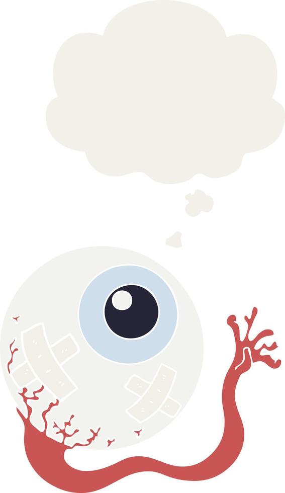cartoon injured eyeball and thought bubble in retro style vector