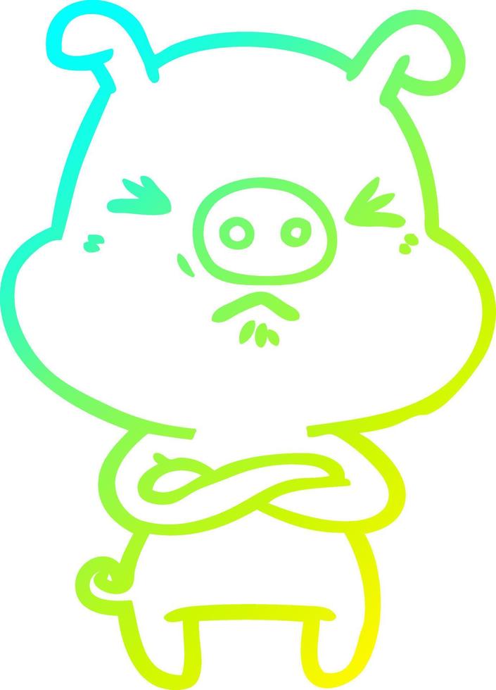 cold gradient line drawing cartoon angry pig vector
