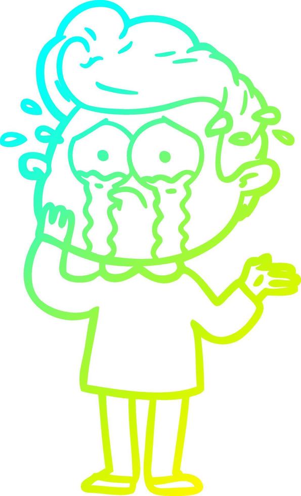 cold gradient line drawing cartoon worried crying man vector