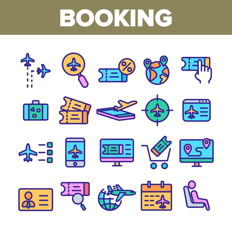 Booking Trip Collection Elements Icons Color Set Vector