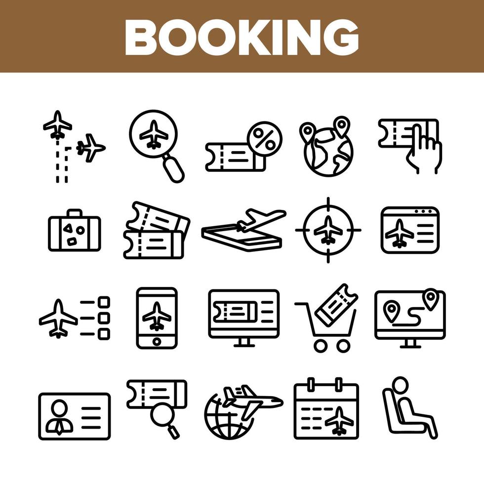 Booking Trip Collection Elements Icons Set Vector