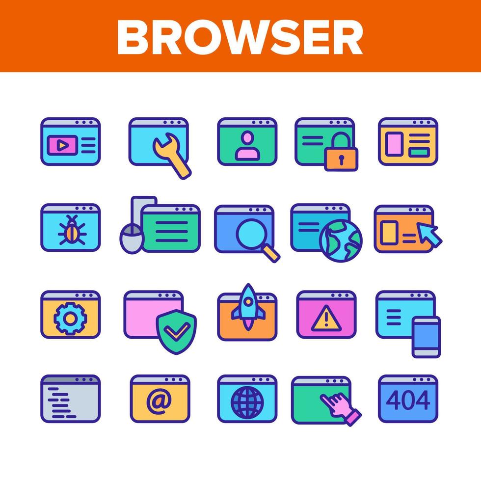 Browser Internet Web Site Pages Icons Set Vector
