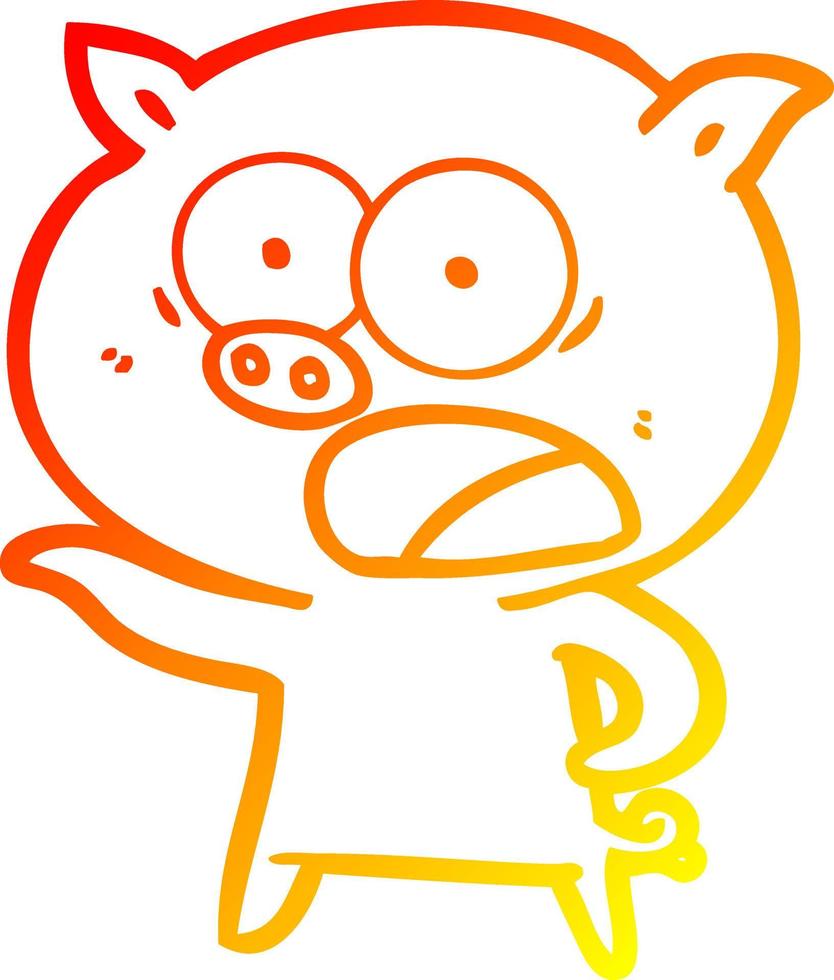 warm gradient line drawing cartoon pig shouting vector