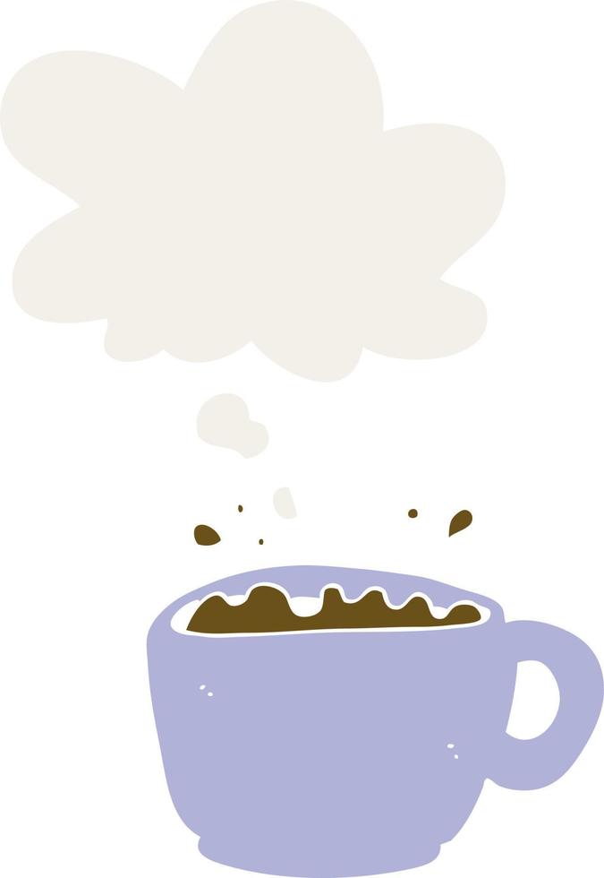 cartoon coffee cup and thought bubble in retro style vector