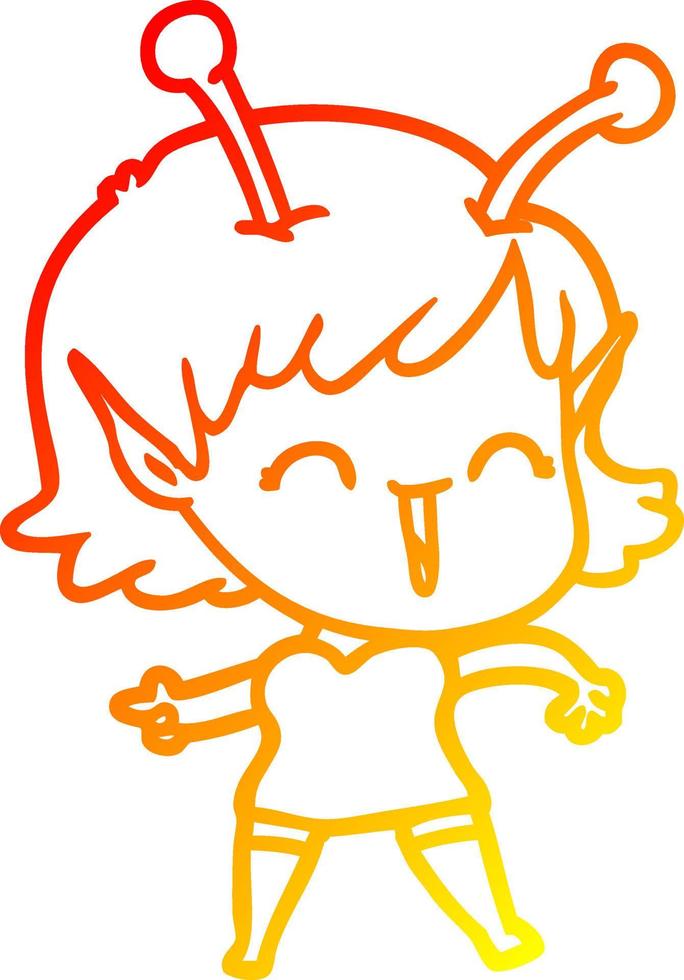 warm gradient line drawing cartoon alien girl laughing vector