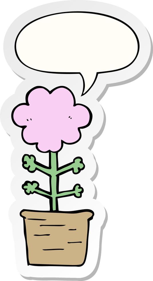cute cartoon flower and speech bubble sticker vector