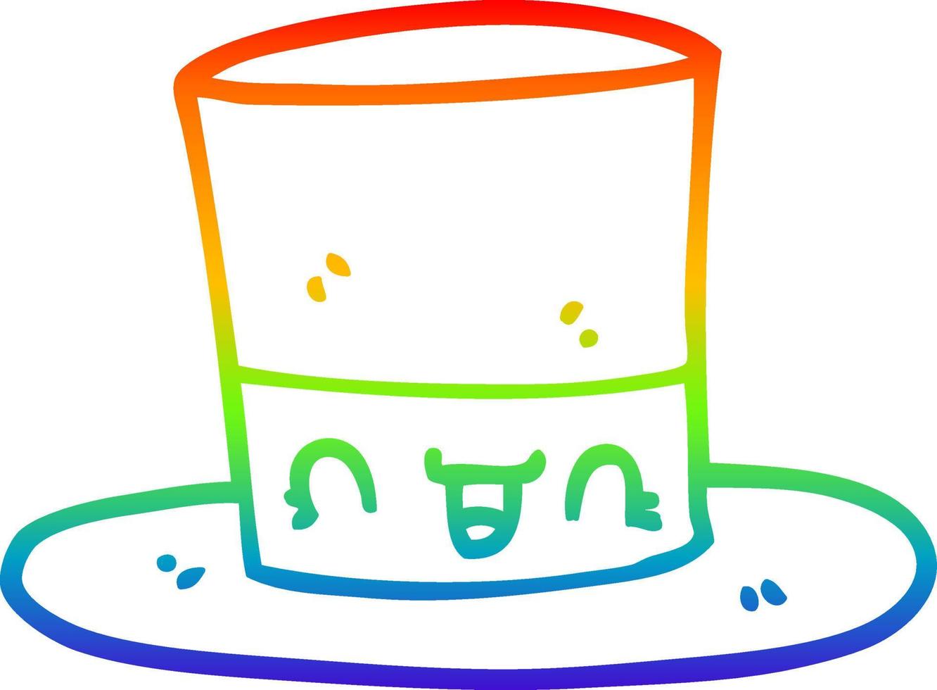 sombrero de copa de dibujos animados de dibujo de línea de degradado de arco iris vector