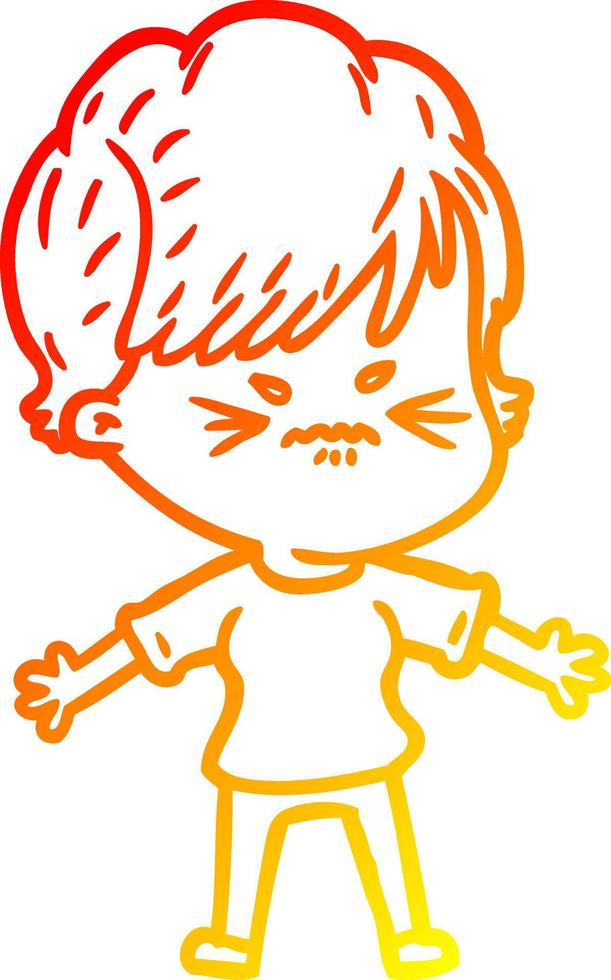 warm gradient line drawing cartoon frustrated woman vector