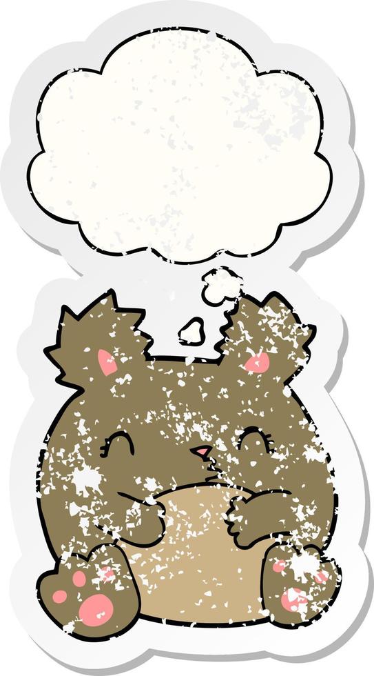 cartoon bear and thought bubble as a distressed worn sticker vector