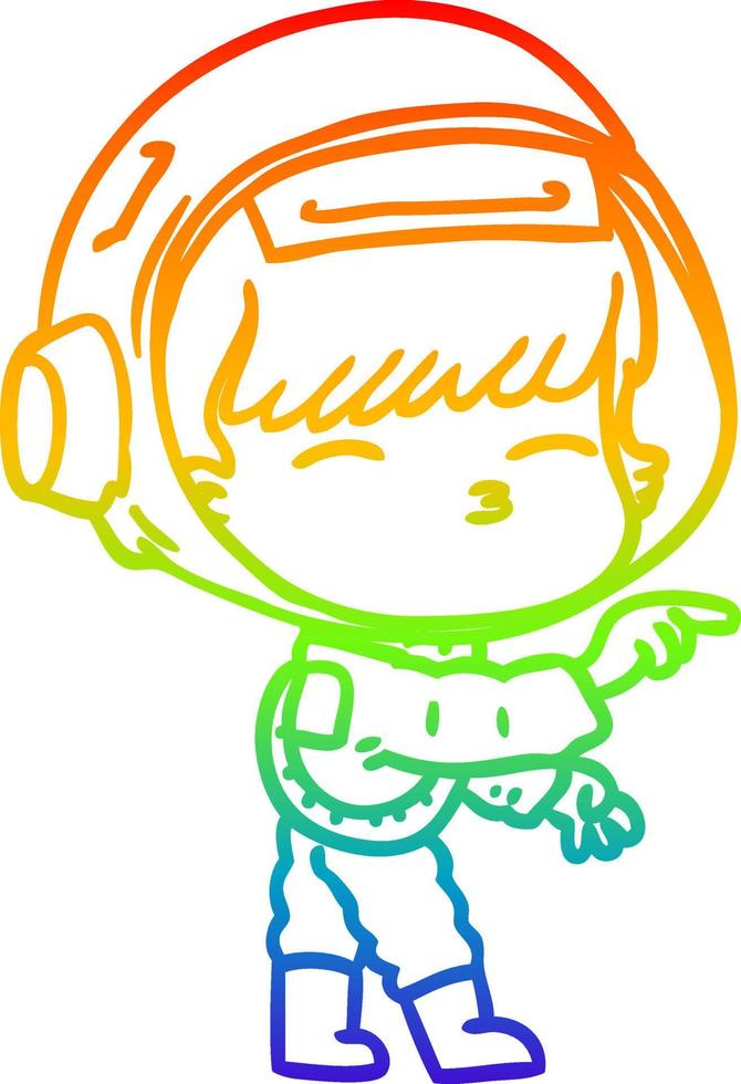 rainbow gradient line drawing cartoon curious astronaut vector