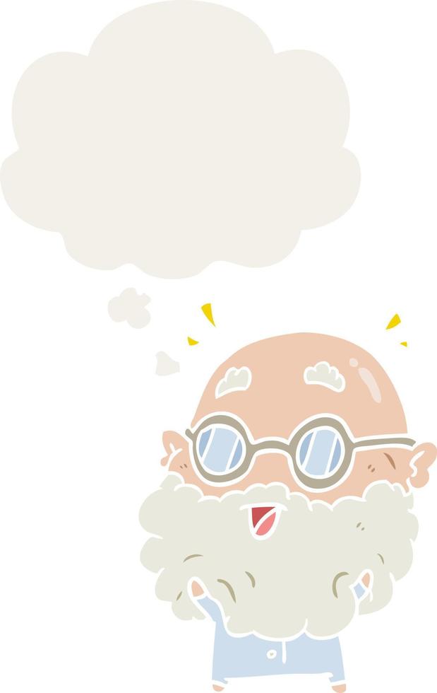 cartoon surprised old man and thought bubble in retro style vector