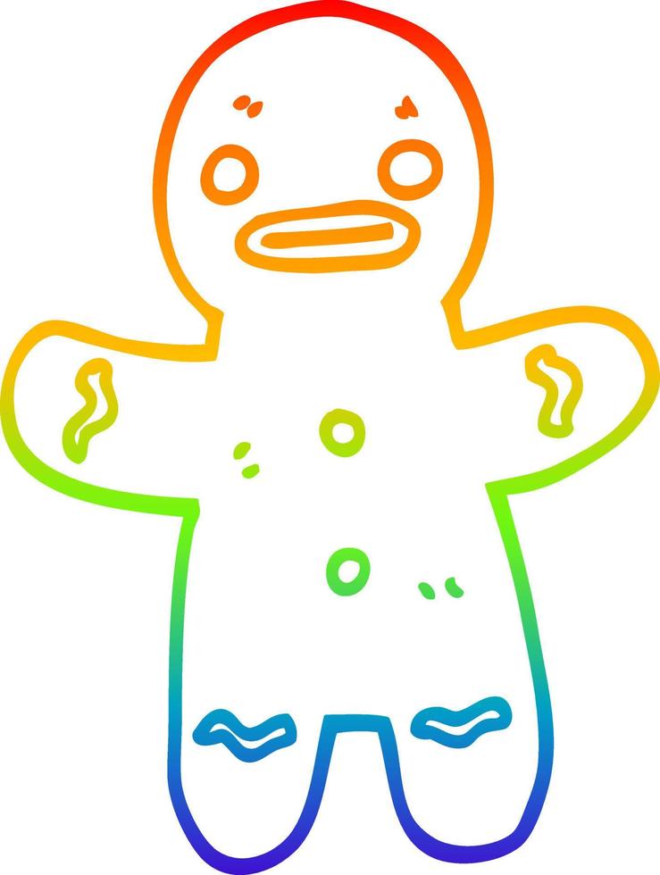rainbow gradient line drawing cartoon gingerbread man vector