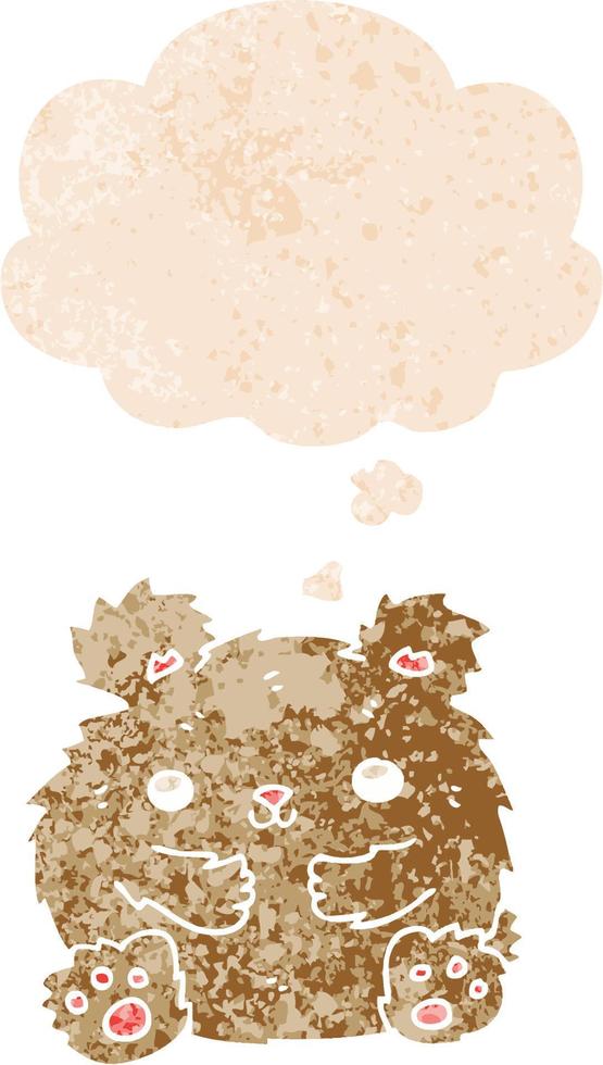 cute cartoon bear and thought bubble in retro textured style vector