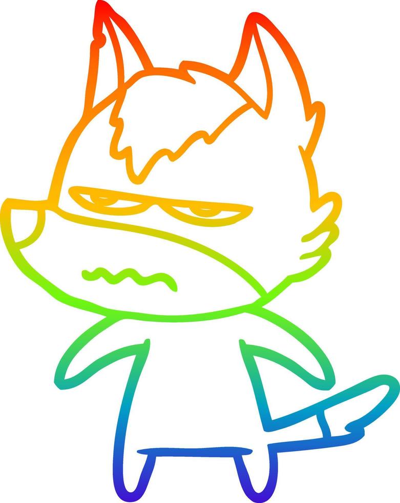 rainbow gradient line drawing cartoon annoyed wolf vector