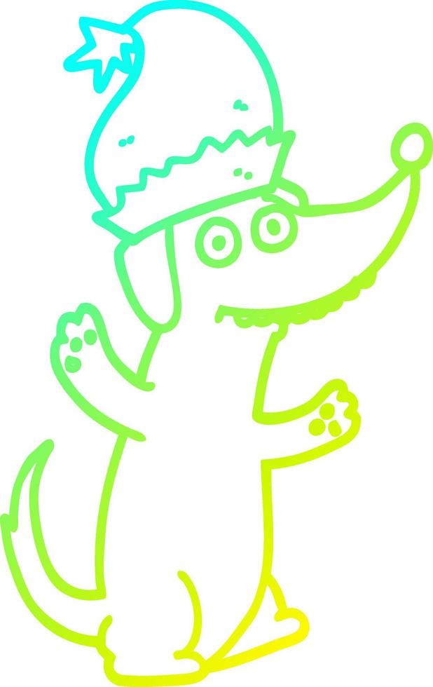 cold gradient line drawing cute christmas cartoon dog vector