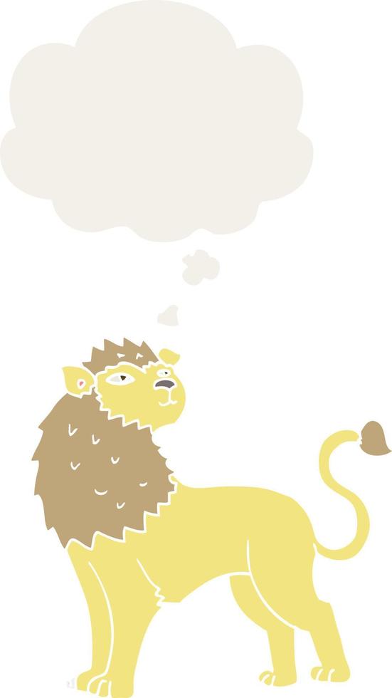 cartoon lion and thought bubble in retro style vector