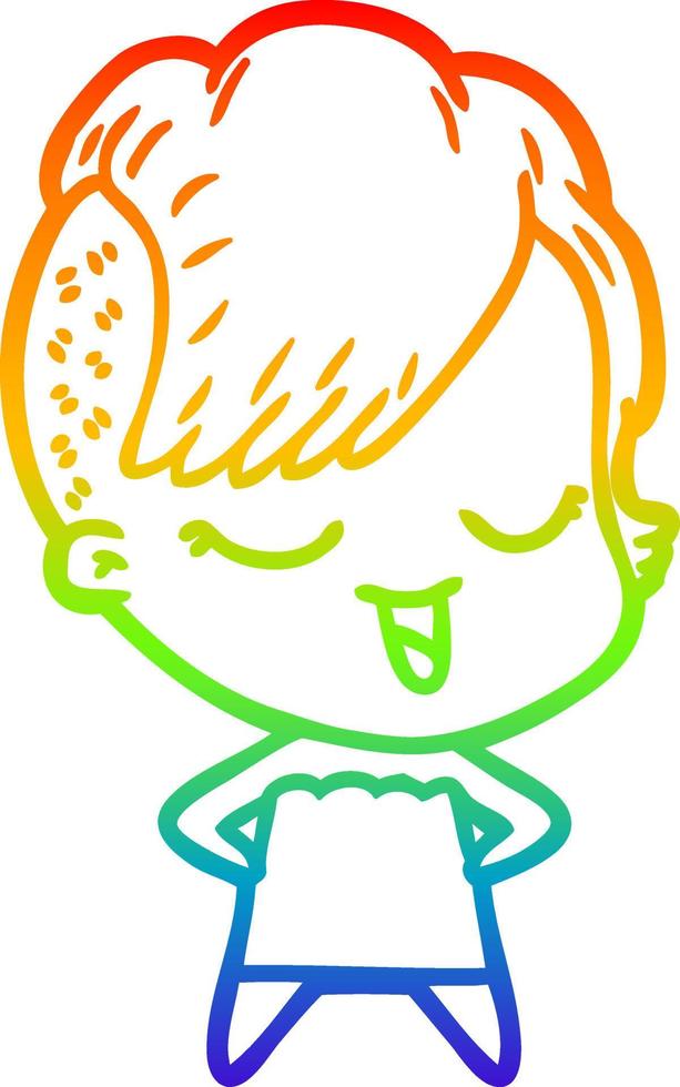 rainbow gradient line drawing happy cartoon girl vector