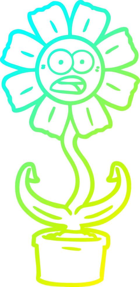 cold gradient line drawing cartoon shocked flower vector