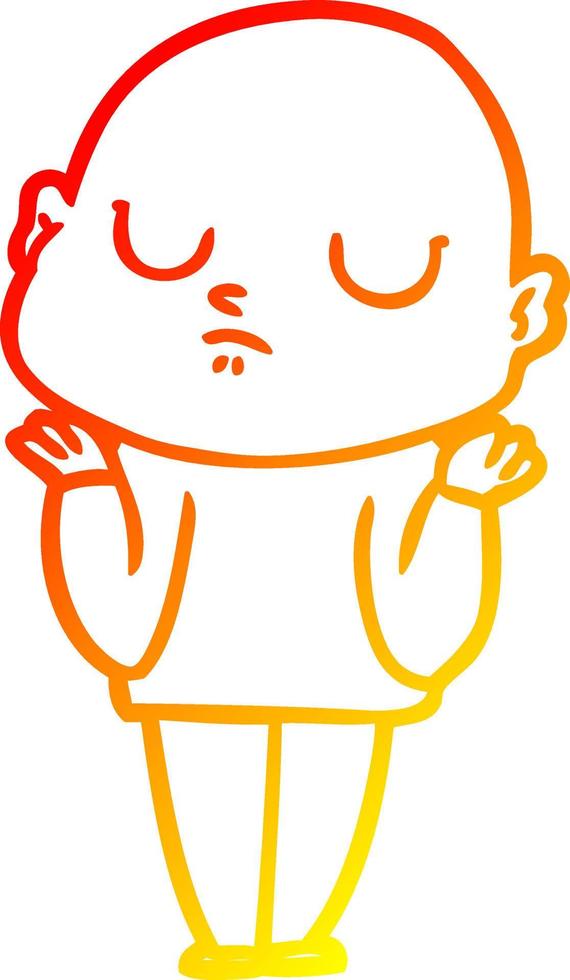 warm gradient line drawing cartoon bald man vector