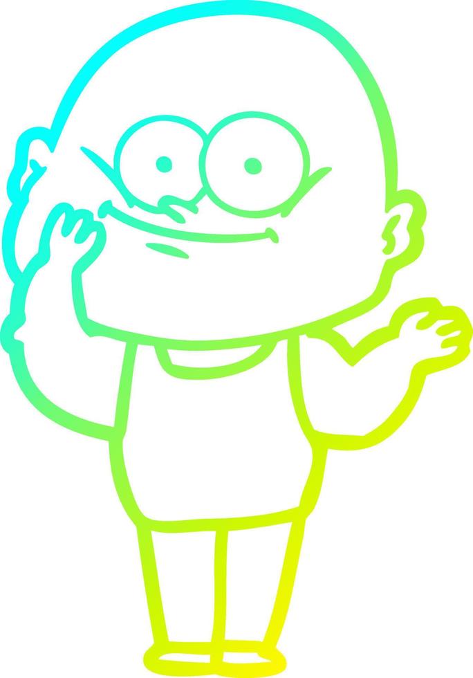 cold gradient line drawing cartoon bald man staring vector