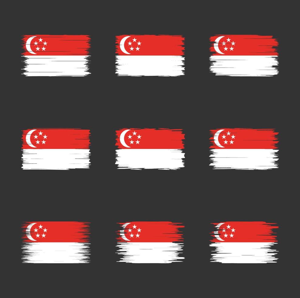 colección de pinceles de bandera de singapur vector