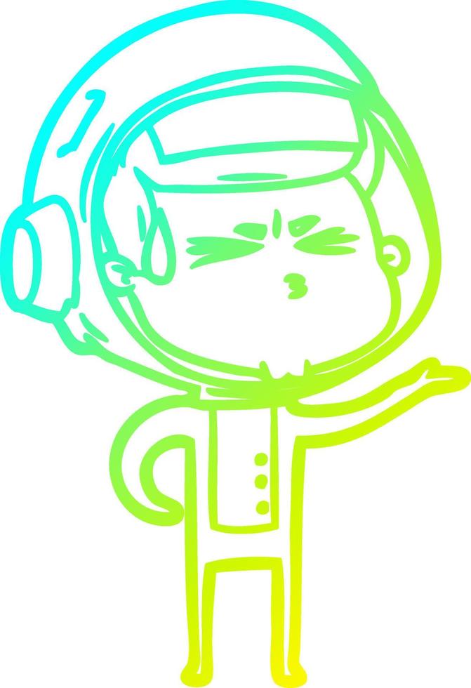 cold gradient line drawing cartoon stressed astronaut vector