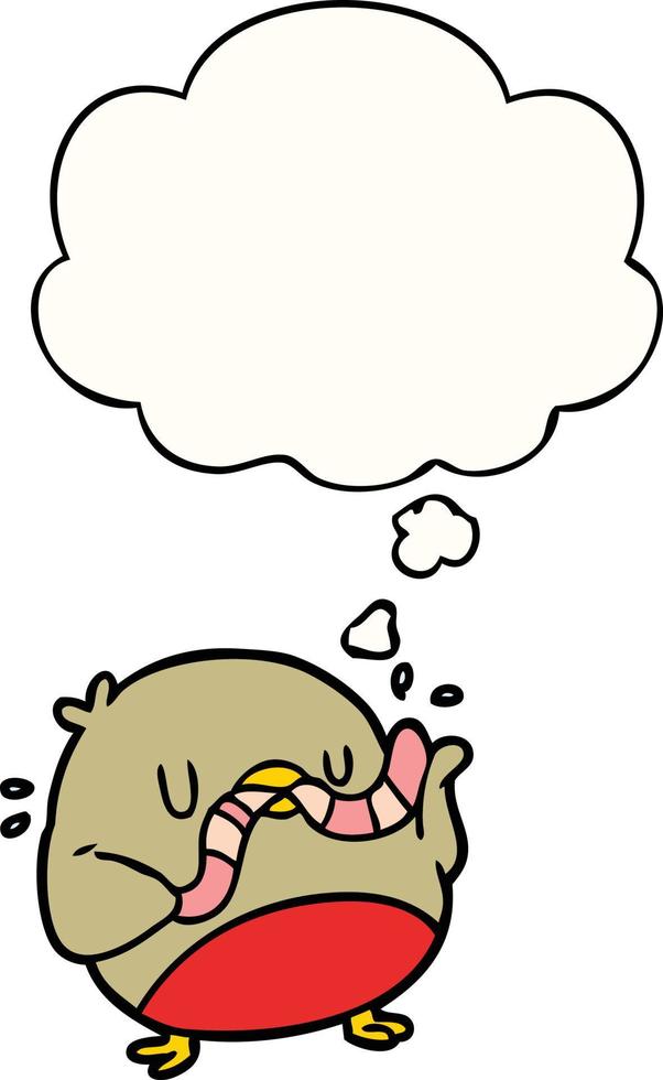 cartoon robin with worm and thought bubble vector