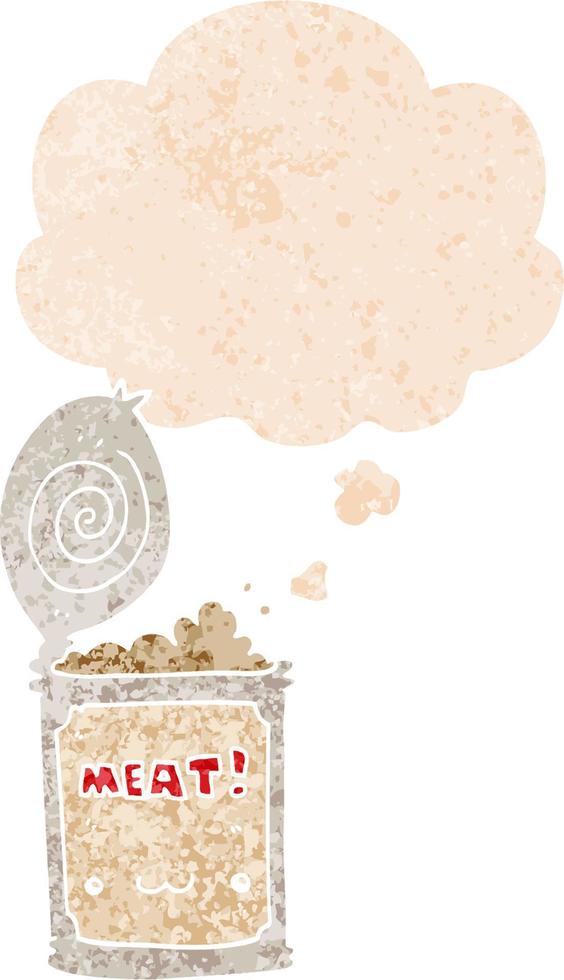 cartoon canned food and thought bubble in retro textured style vector