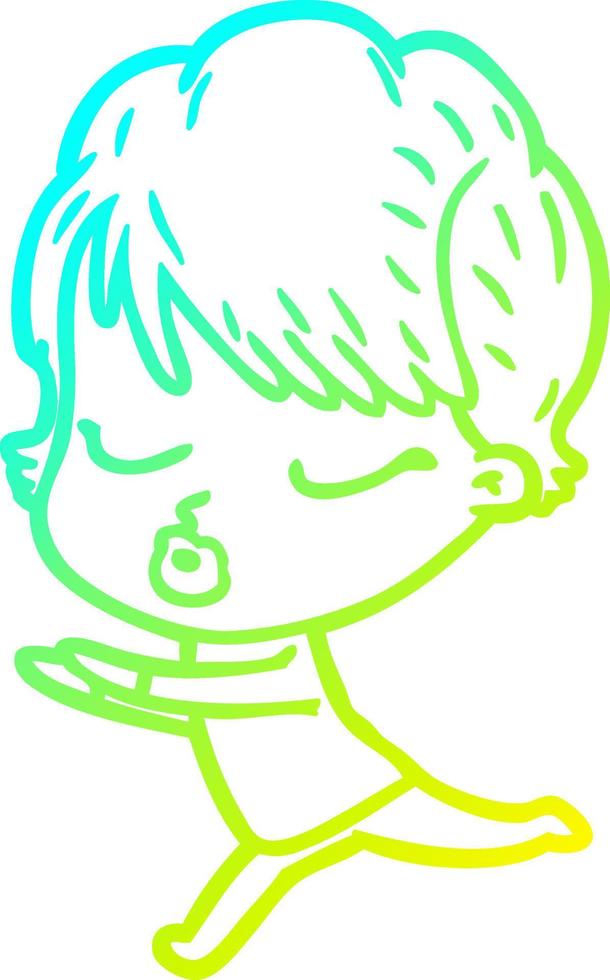 cold gradient line drawing cartoon woman with eyes shut vector