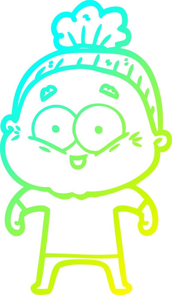 cold gradient line drawing cartoon happy old woman vector