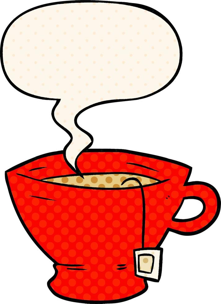 cartoon cup of tea and speech bubble in comic book style vector