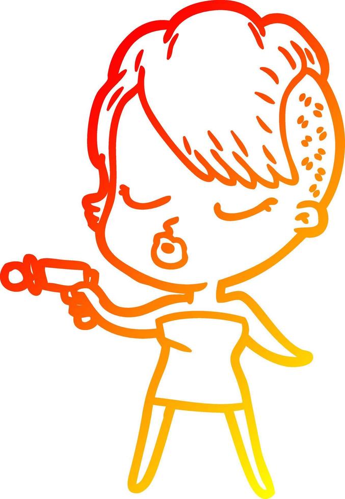 warm gradient line drawing cartoon pretty hipster girl vector