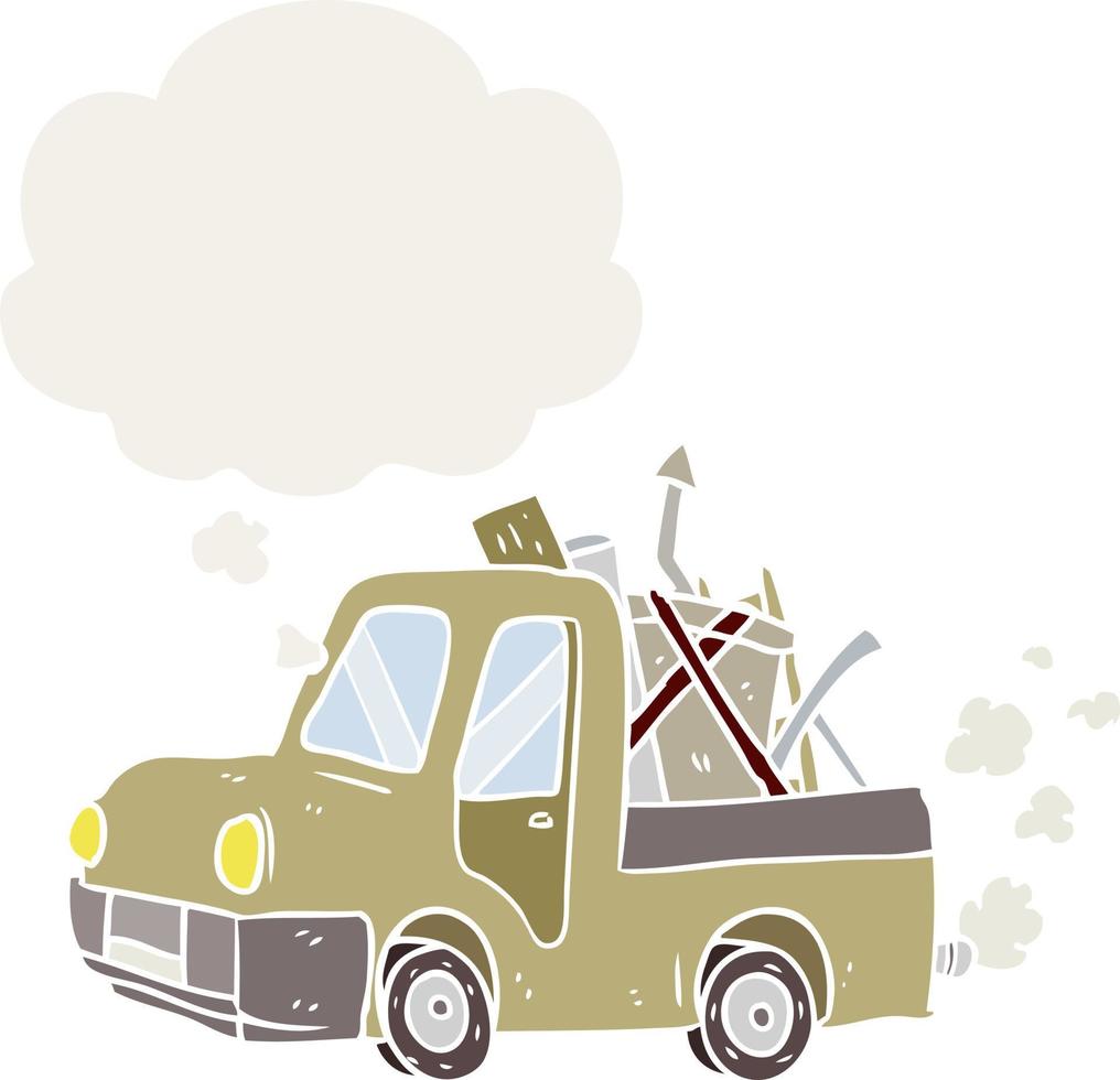 cartoon old truck and thought bubble in retro style vector