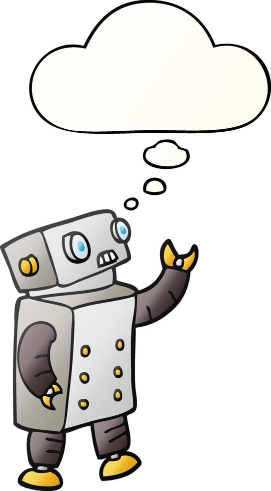 cartoon robot and thought bubble in smooth gradient style vector