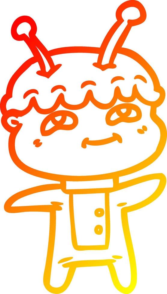 warm gradient line drawing friendly cartoon spaceman vector