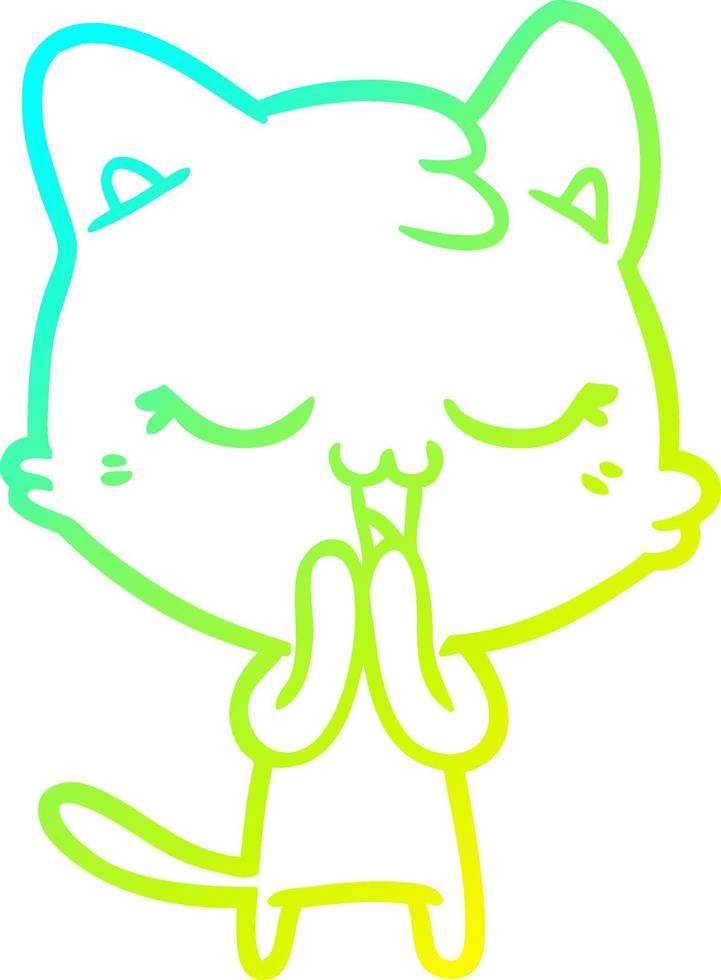 cold gradient line drawing happy cartoon cat vector