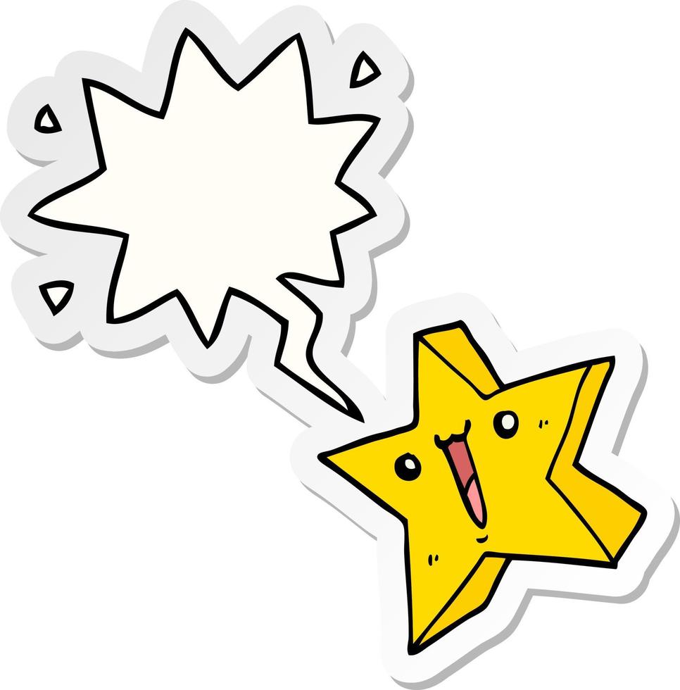 cartoon happy star and speech bubble sticker vector