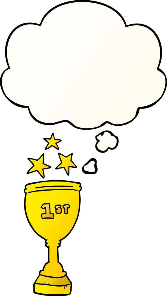 cartoon sports trophy and thought bubble in smooth gradient style vector