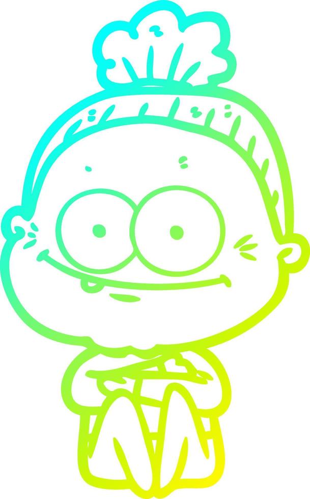 cold gradient line drawing cartoon happy old woman vector