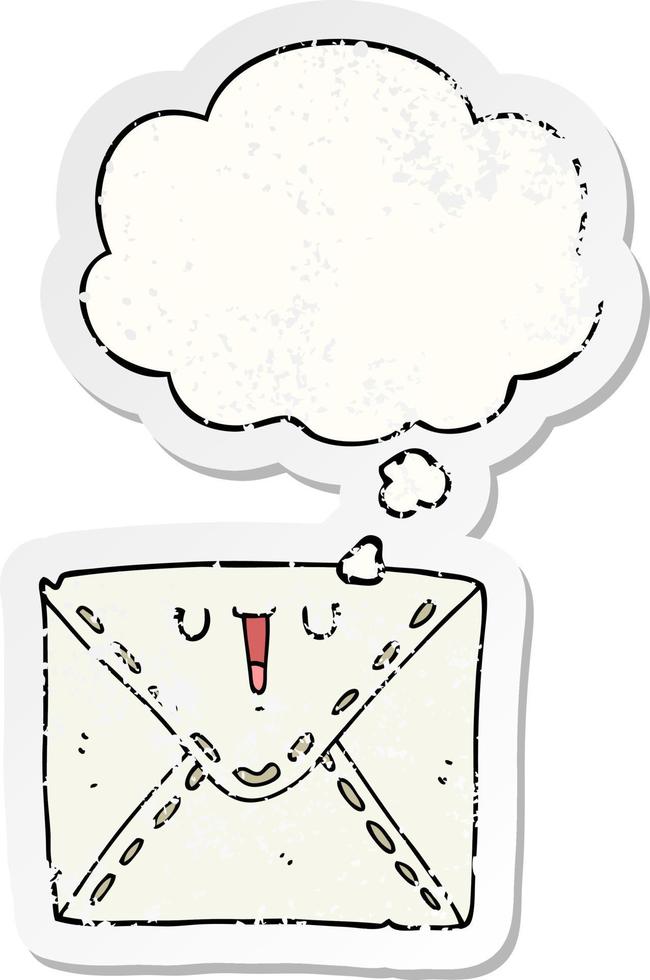 cartoon envelope and thought bubble as a distressed worn sticker vector